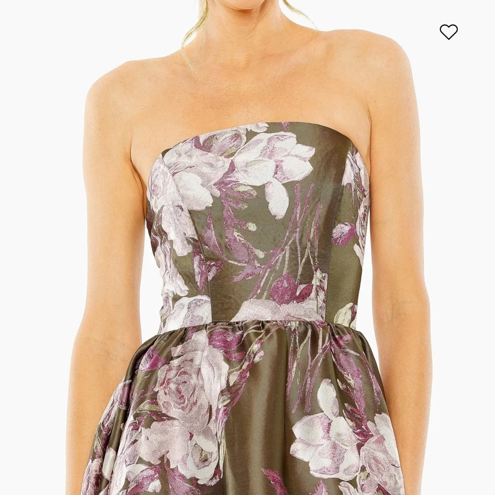 Mac Duggal Strapless Floral Gown in Olive and Pink - Picture 3 of 10